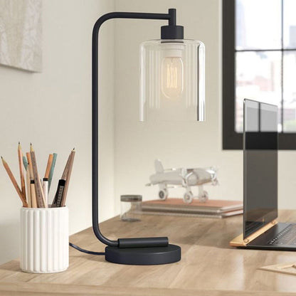 Minimalistisk Bordlampe i Metal og Stof – Moderne Cylindrisk Design