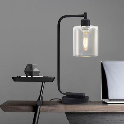 Minimalistisk Bordlampe i Metal og Stof – Moderne Cylindrisk Design