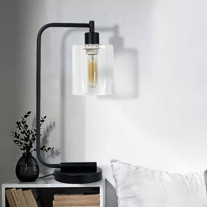 Minimalistisk Bordlampe i Metal og Stof – Moderne Cylindrisk Design